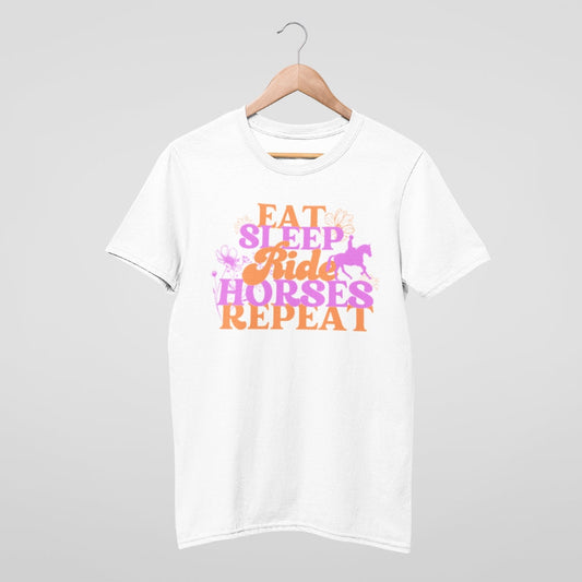 Pferdeshirt für Reiterinnen, Aufdruck 'eat sleep ride horses repeat'