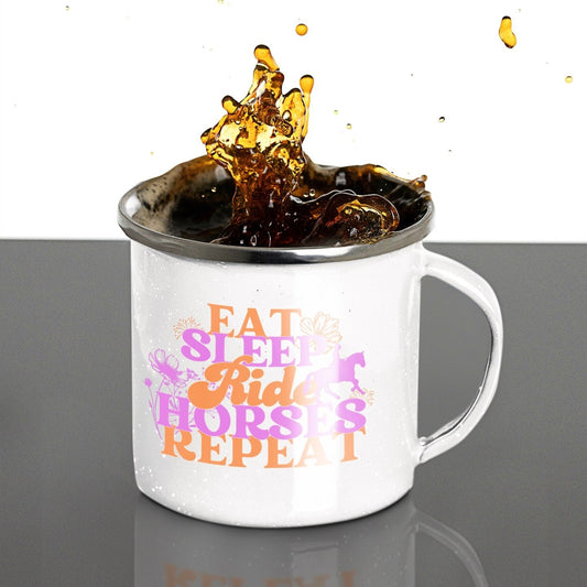 Pferdetasse robust, für den Stall, pferdemotiv eat sleep ride horses repeat