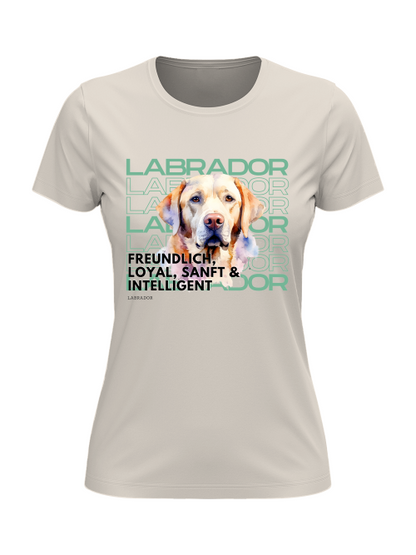 „Damen T-Shirt in Natur mit Goldenem-Labrador-Motiv – liebevoll gestaltetes Design für Hundeliebhaber“