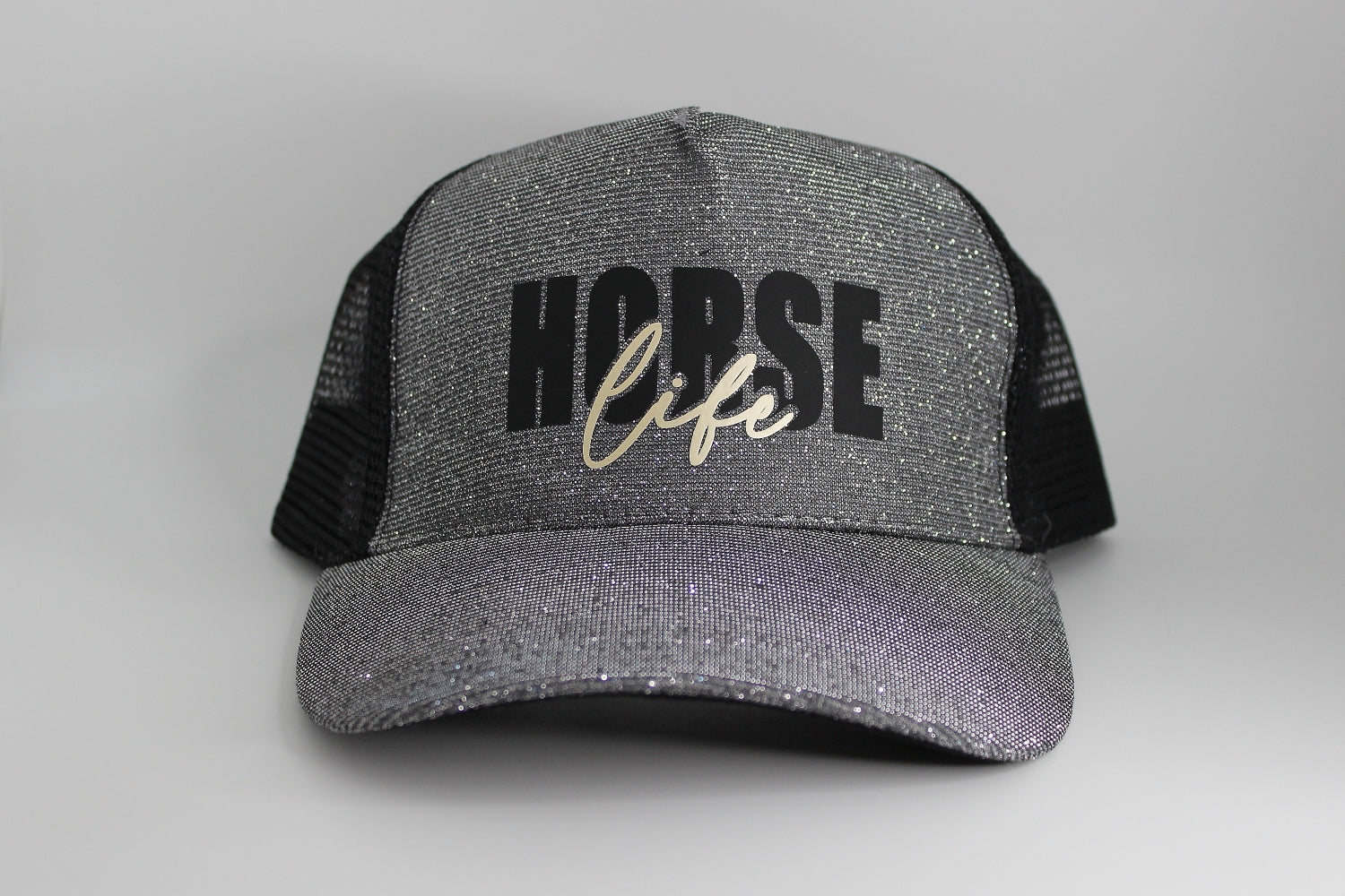 Glitzer Cap, silberfarben mit aufdruck "horse life"