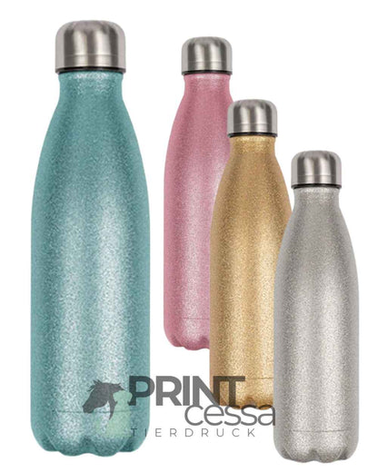 Glitzer Trinkflasche personalisiert nach Bildvorlage "Pferde/Hunde"