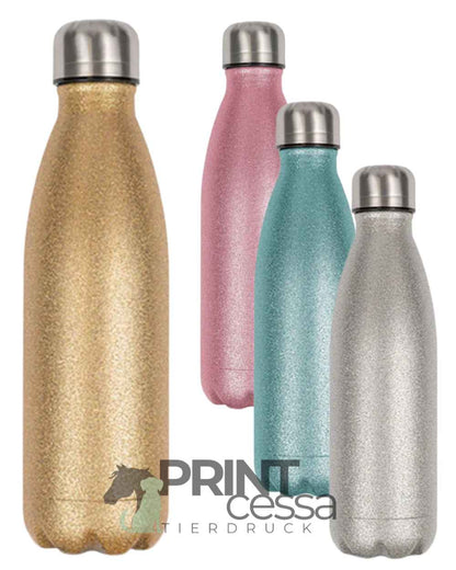 Glitzer Trinkflasche personalisiert nach Bildvorlage "Pferde/Hunde"