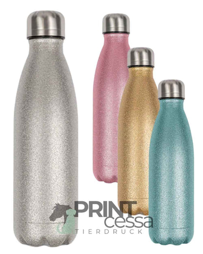 Glitzer Trinkflasche personalisiert nach Bildvorlage "Pferde/Hunde"