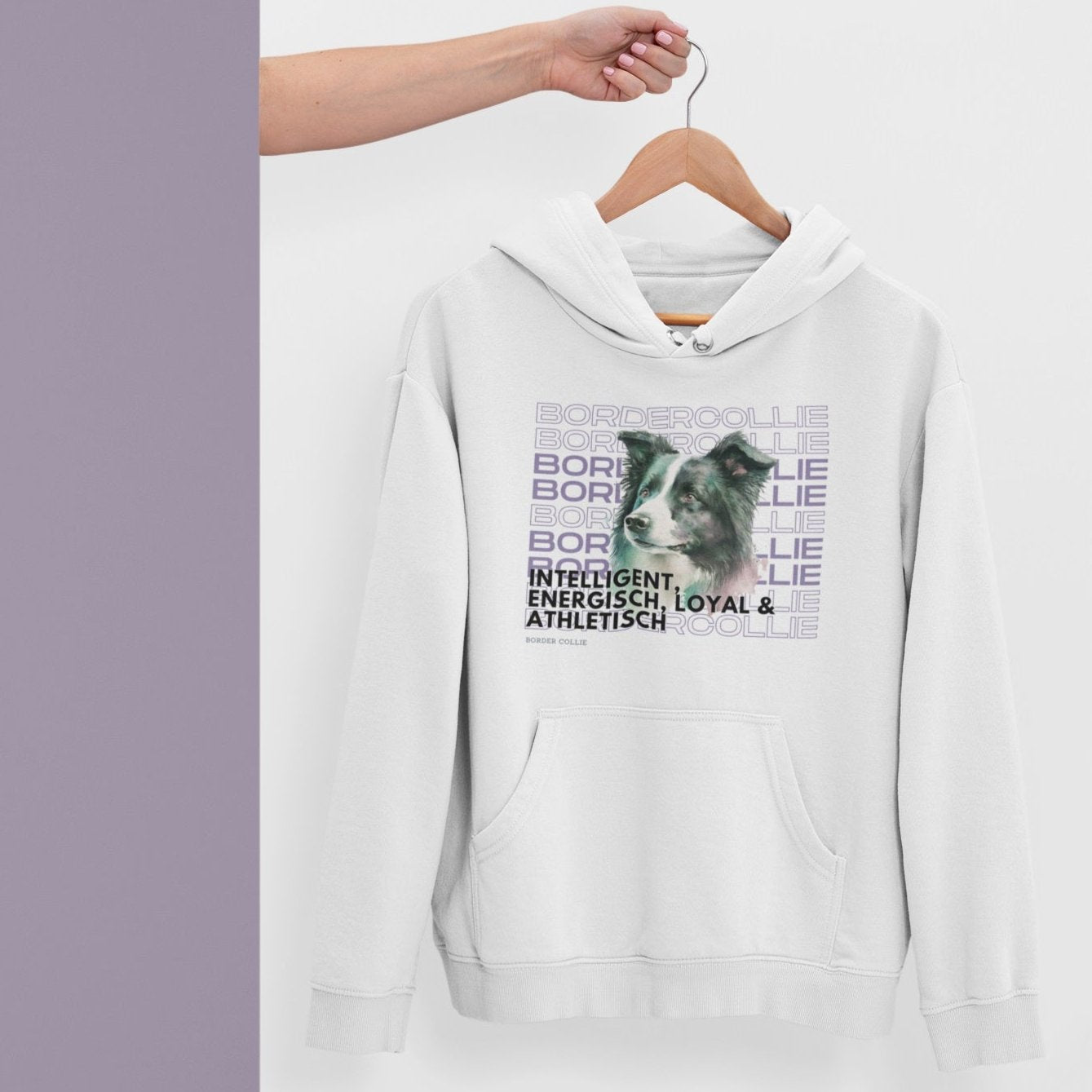 rasseportrait hoodie der hunderasse border collie mit den characktereigenschater des collie