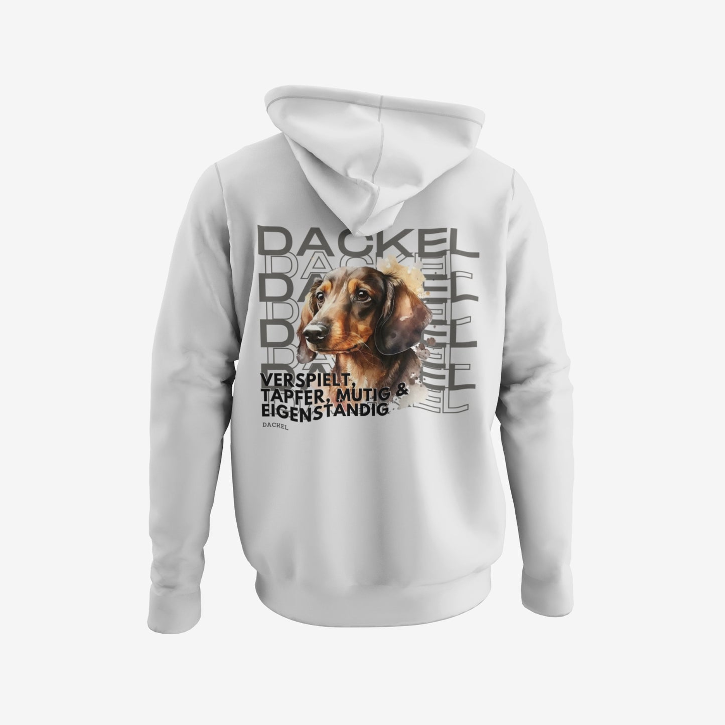 Dackel Hoodie, tolles Dackel Motiv für Hundebesitzer. Kapuzenpullover in der Farbe Hellgrau
