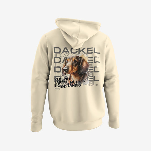 Dackel Hoodie, tolles Dackel Motiv für Hundebesitzer. Kapuzenpullover in der Farbe Vanilla