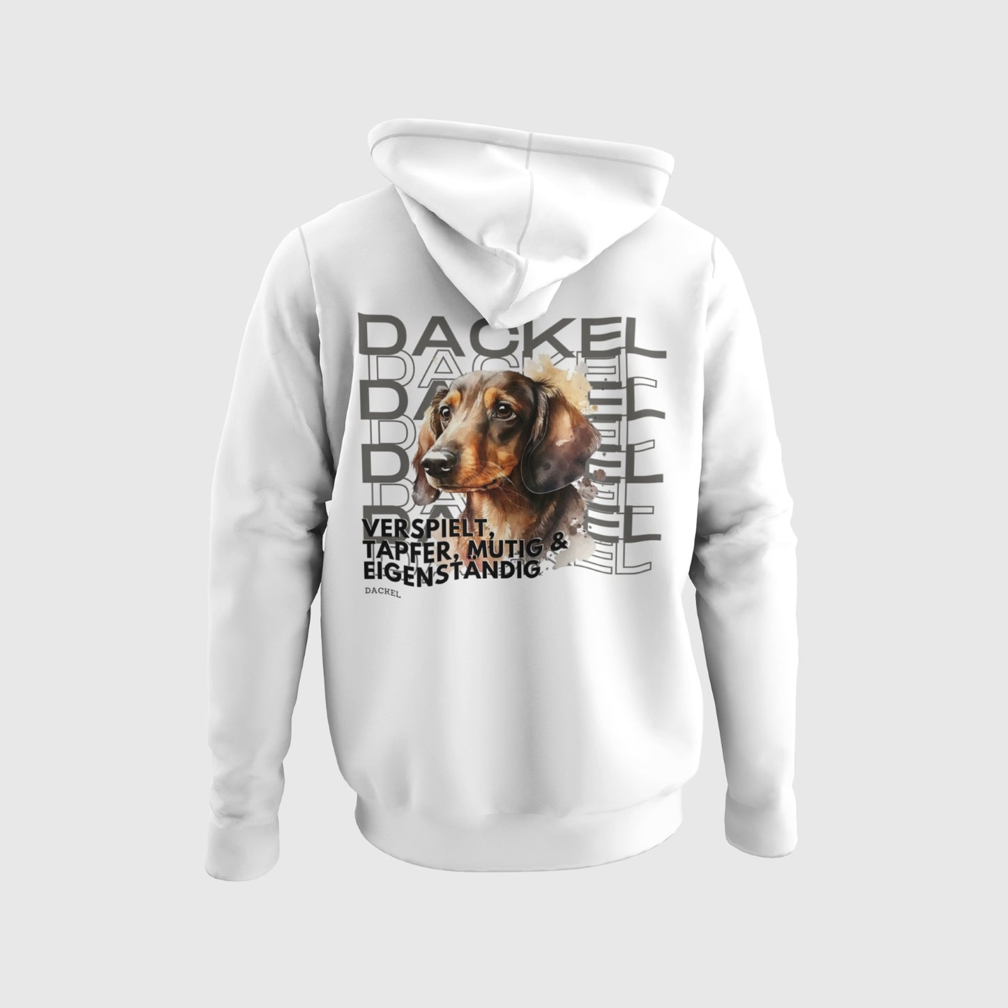 Dackel Hoodie, tolles Dackel Motiv für Hundebesitzer. Kapuzenpullover in der Farbe Weiss