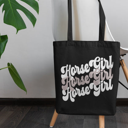 Vintage Horse Girl Design auf Stoffbeutel. Toller Pferdeprint für Pferdemädchen im aktuell angesagten Retro-Design-Schriftzug.