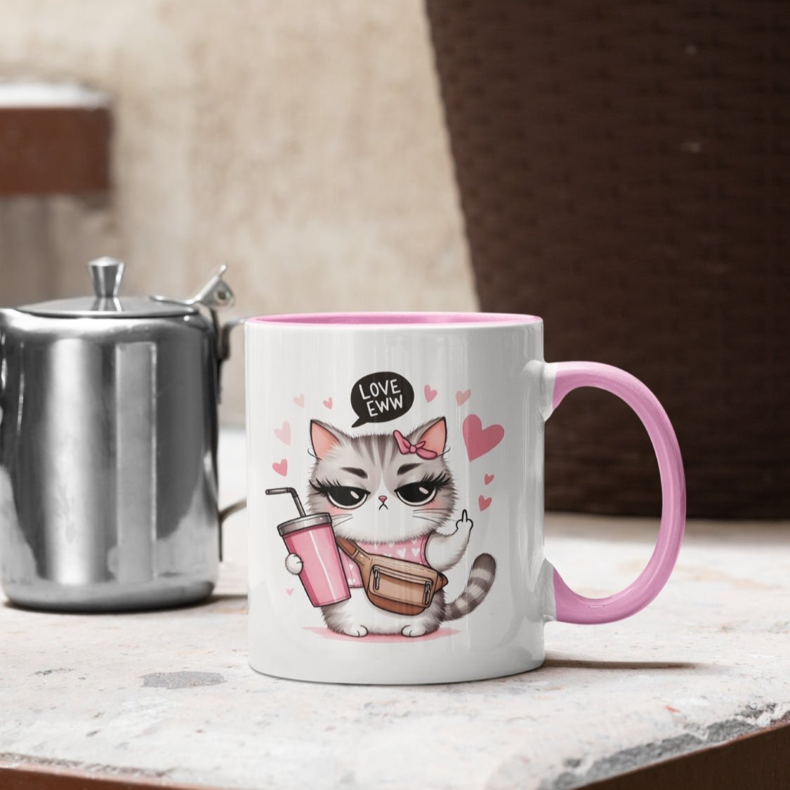 lustige valentinstags tasse mit witzigem katzenmotiv
