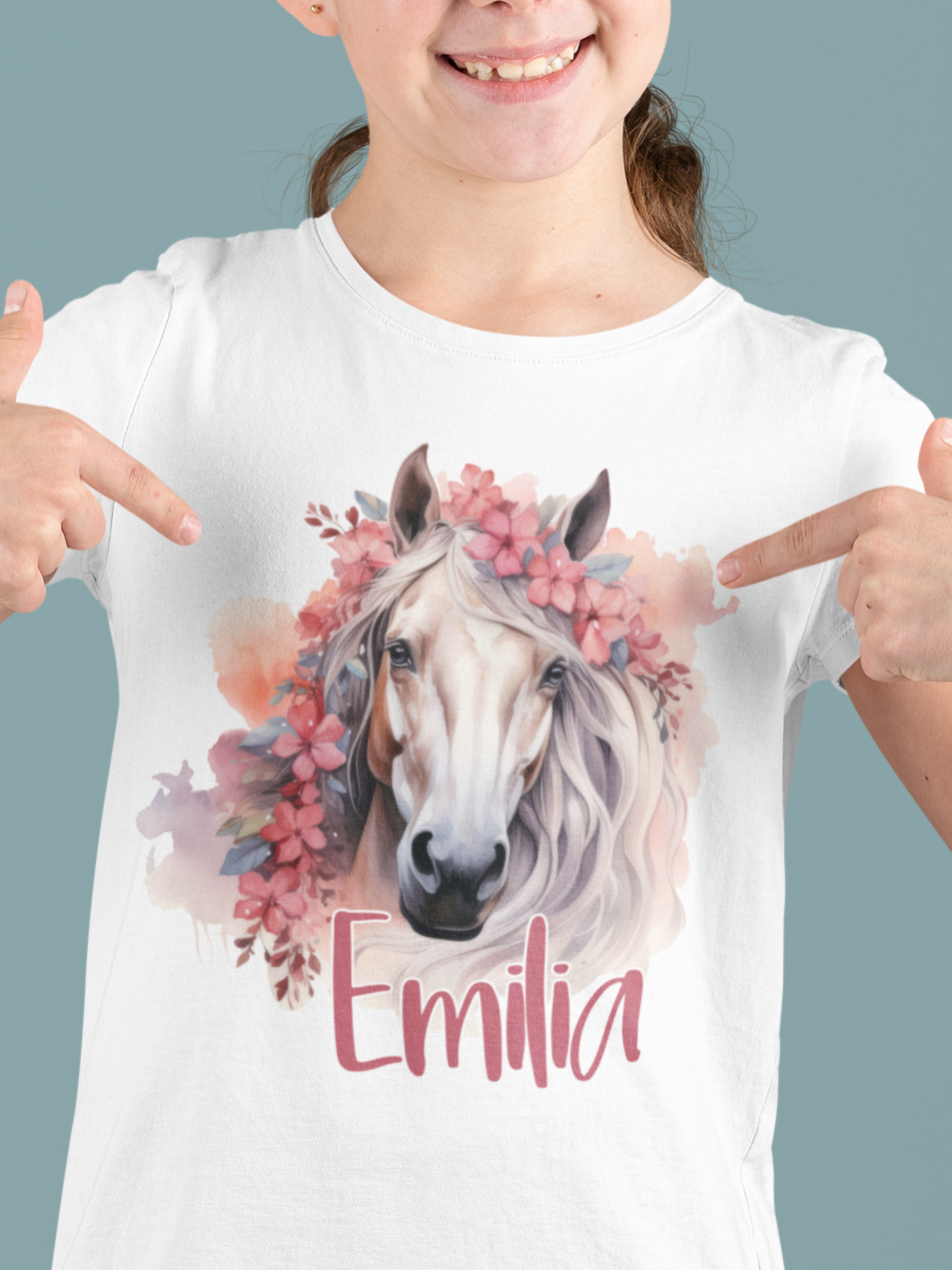 Mädchen T-Shirt kindershirt mit pferdemotiv für mädchen, personalisiert mit Namen, pferde, pony, pferde- mädchenshirt