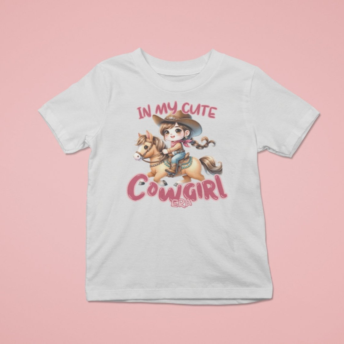 kinder t-shirt mit aufdruck eines süßen Cowgirls mit schriftzug in my cute cowgirl era. Geschenkidee für mädchen