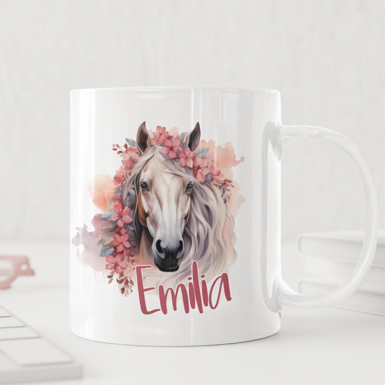 Tasse "Pferd blumig" personalisiert