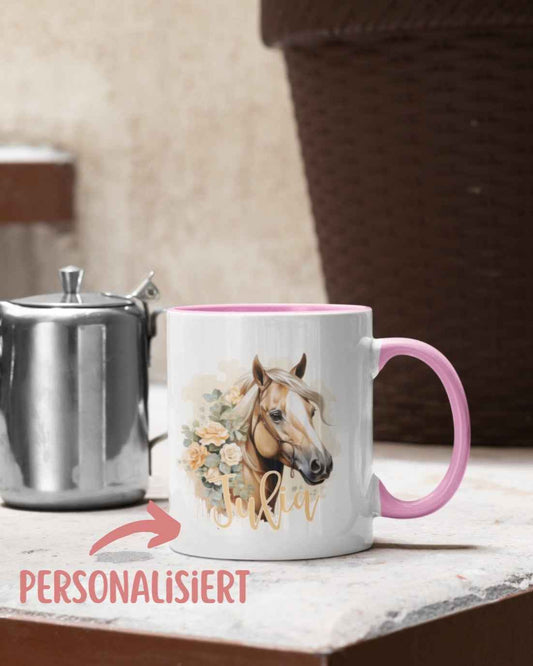 Tasse Haflinger blumig personalisiert - perfekte Geschenkidee