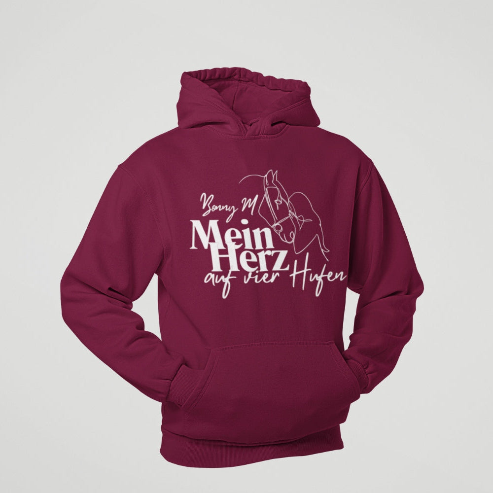 Personalisierter Pferdepullover 'Mein auf vier Hufen' mit Wunschnamen. Farbe Burgundy