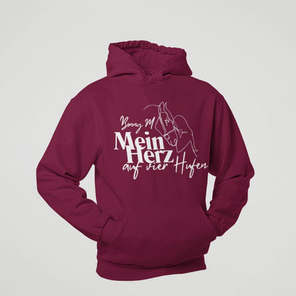 Personalisierter Pferdepullover 'Mein auf vier Hufen' mit Wunschnamen. Farbe Burgundy