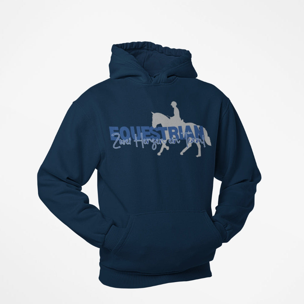 eiter Hoodie für Dressur oder Springreiter, Unisex Aufdruck Equestrian Zwei Herzen, ein Team.