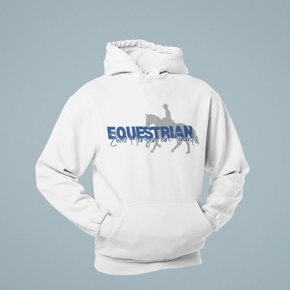 eiter Hoodie für Dressur oder Springreiter, Unisex Aufdruck Equestrian Zwei Herzen, ein Team.