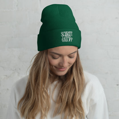 Leichte Beanie mit Stickmotiv "Schritt, Trab, Galopp" für Reiter und Reiterinnen. Prima Geschenkidee für Pferdefreunde. 4 Farben zur Verfügung- hier wald grün