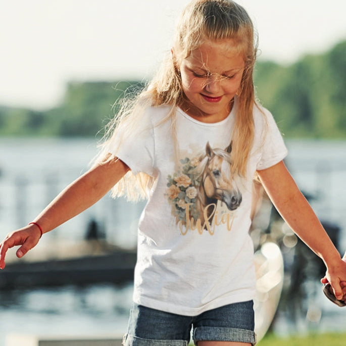 Pferdeshirt Mädchen Pferde-Motiv, Haflinger *personalisiert