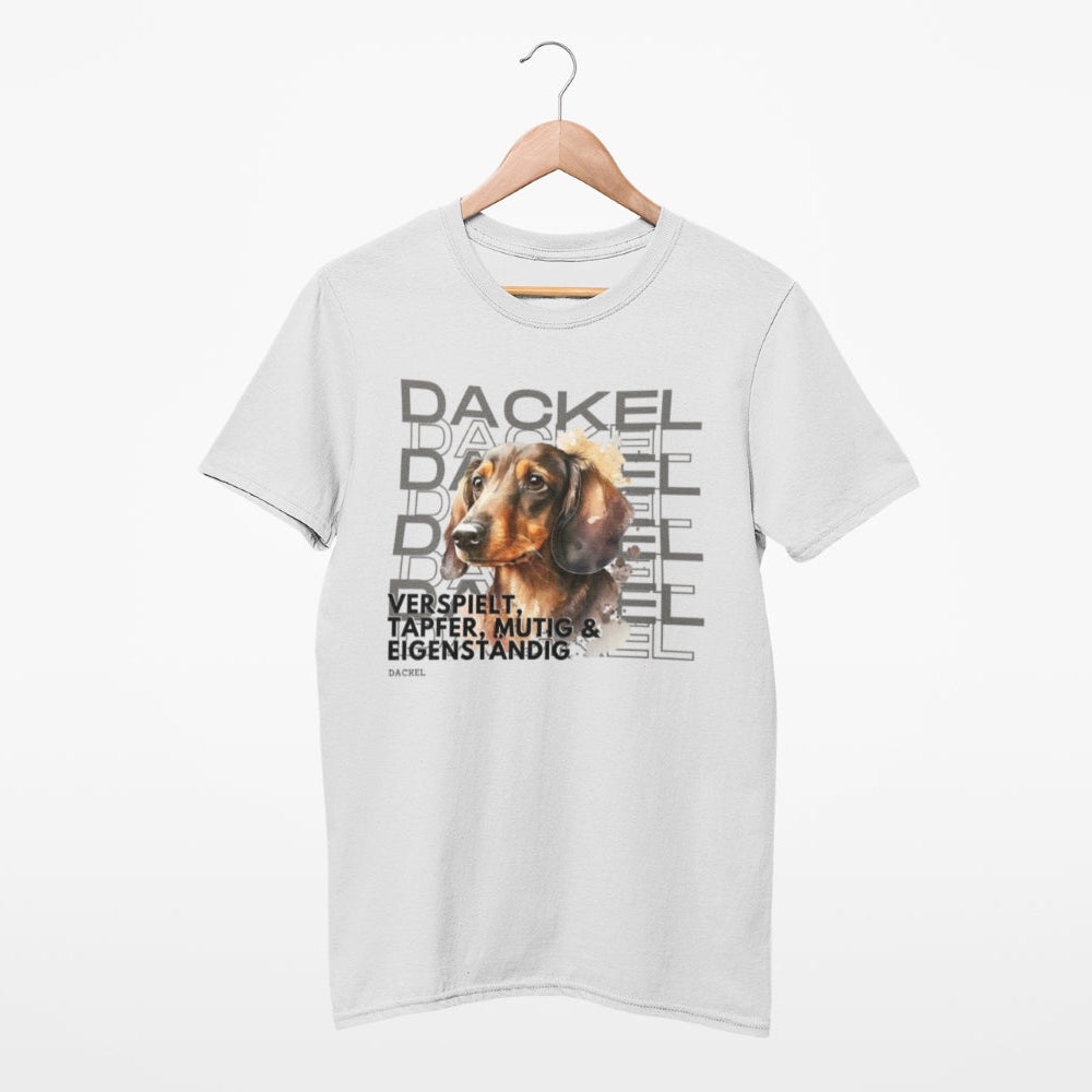 T-Shirt mit Dackelmotiv für Hundebesitzer, der Dackel im Rasseportrait.