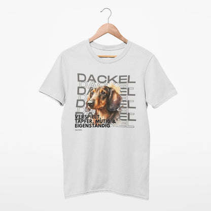 T-Shirt mit Dackelmotiv für Hundebesitzer, der Dackel im Rasseportrait.