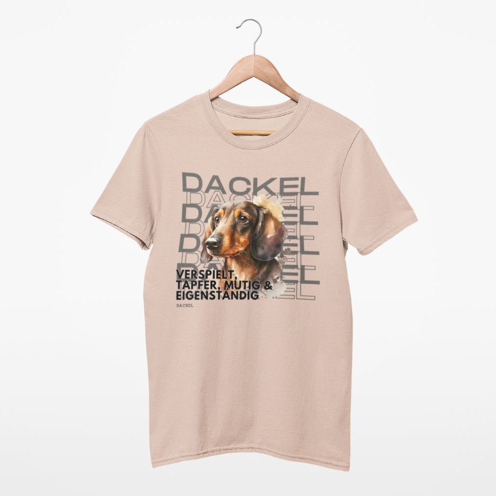 T-Shirt mit Dackelmotiv für Hundebesitzer, der Dackel im Rasseportrait.