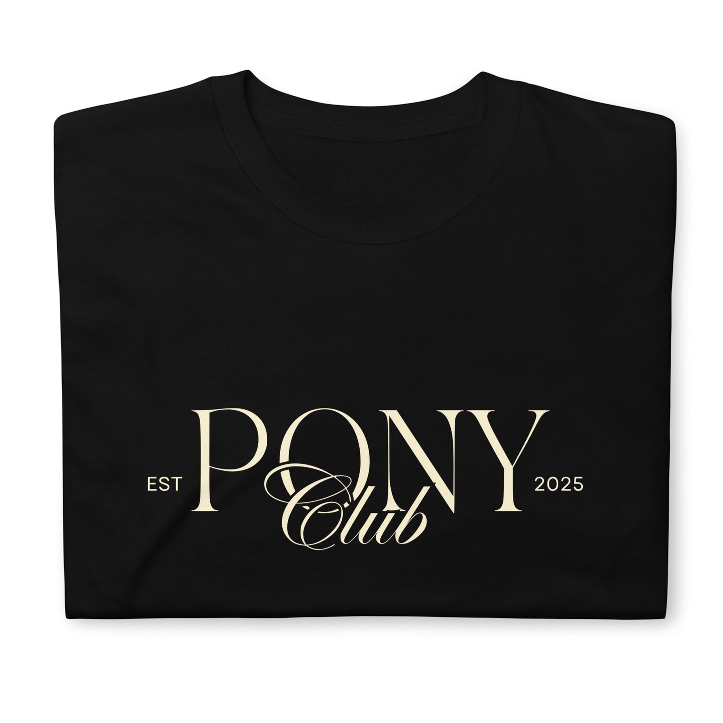 Unisex T-Shirt für Frauen und Männer mit dem Print "Pony Club" auf der Brust. Modernes Design für Pony Liebhaber, Pony Besitzer oder Reitbeteiligungen.  Shirt in Schwarz