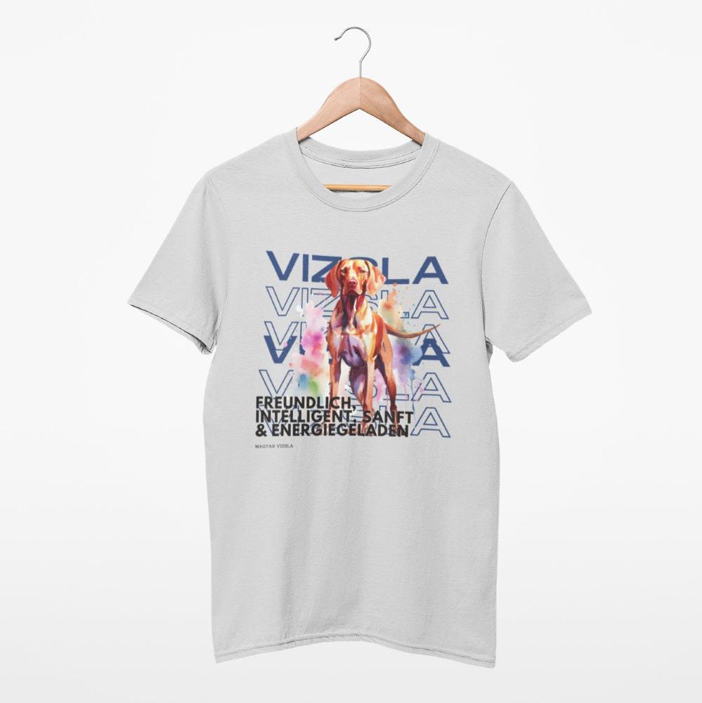 graues t-shirt unisex für hundebesitzer, aufdruck magyar vizsla im rasseportrait