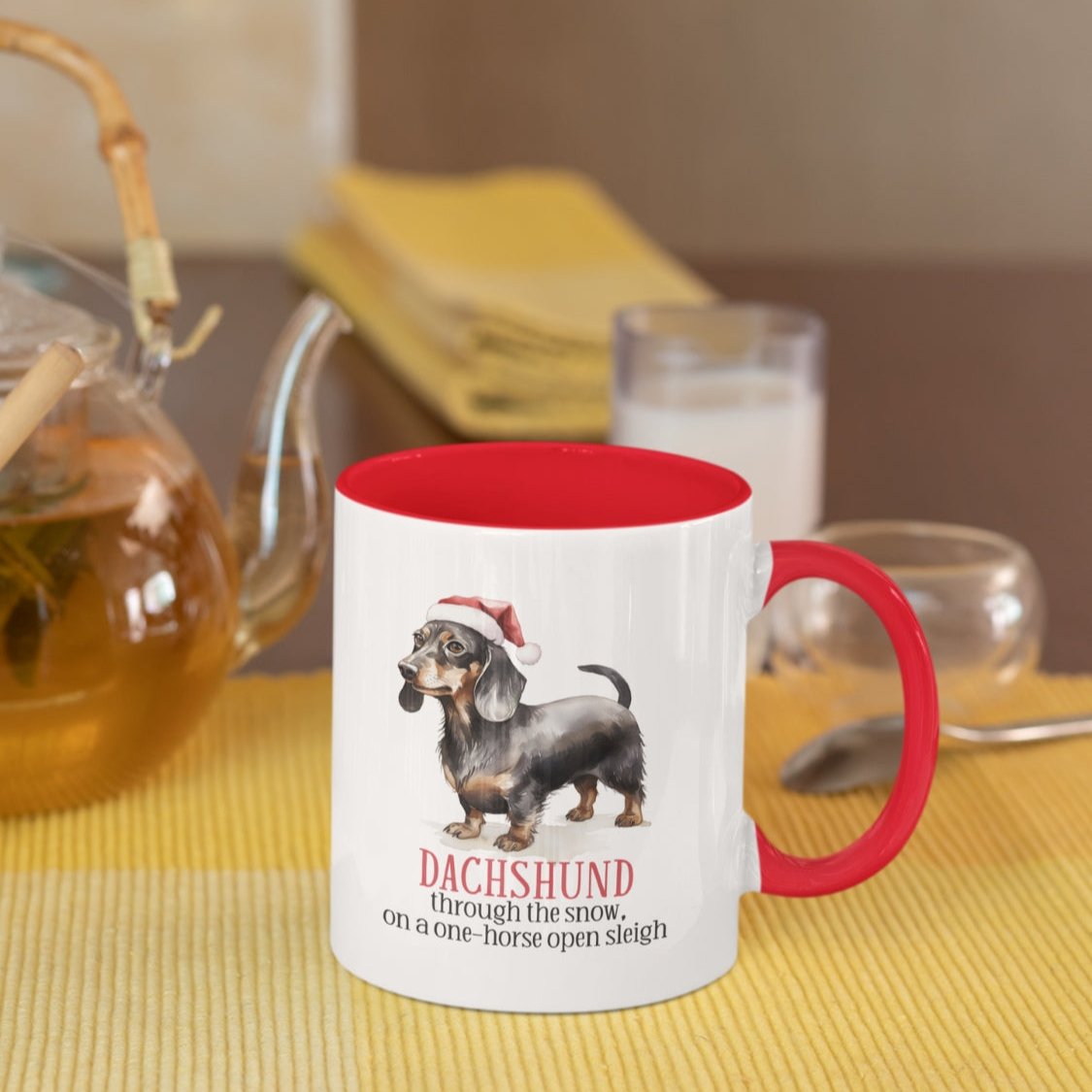 weihnachtstasse dackel, dachshund, rot, weihnachtsgeschenk