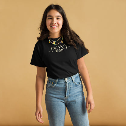 Shirt für Teenager die Ponys lieben. Unisex Shirt mit Print "Pony Club" super modernes Design. Die Grundfarbe des Shirts kannst du aus 3 Optionen wählen. Hier schwarz