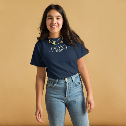 Shirt für Teenager die Ponys lieben. Unisex Shirt mit Print "Pony Club" super modernes Design. Die Grundfarbe des Shirts kannst du aus 3 Optionen wählen. Hier navy blue