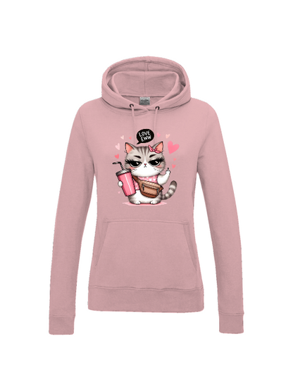 Damen Hoodie Anti-Valentinstag, Katze Love Eww