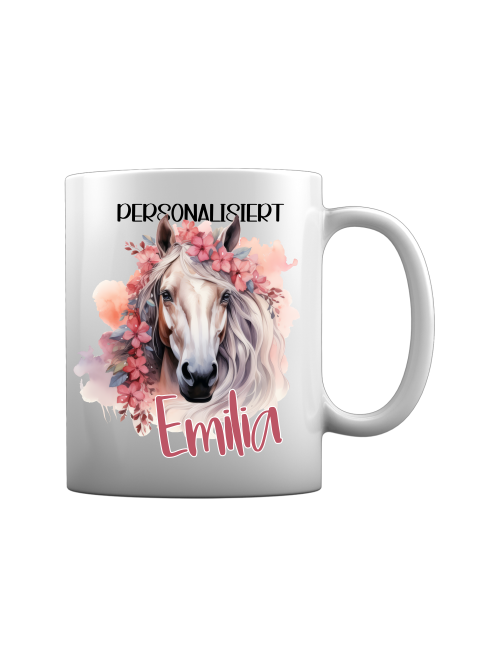 Tasse "Pferd blumig" personalisiert